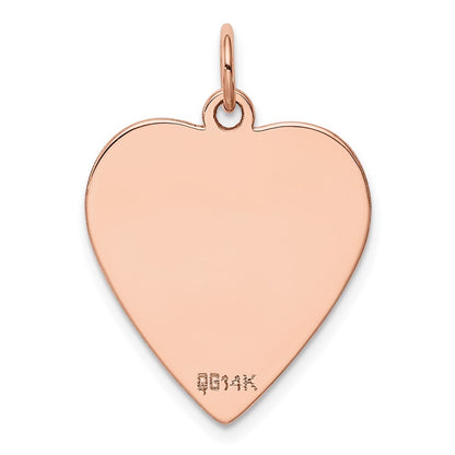 14k Rose Gold Plain .027 Gauge Engraveable Heart Disc Charm Pendant for Women