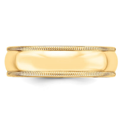 14K Yellow Gold 6mm Lightweight Milgrain Half Round Wedding Band Ring Size 9