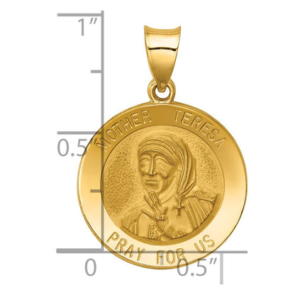 14k Yellow Gold Polished and Satin Mother Teresa Medal Hollow Pendant for Women