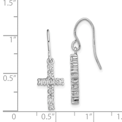 Sterling Silver Polished Cubic Zirconia Latin Cross Dangle Earrings