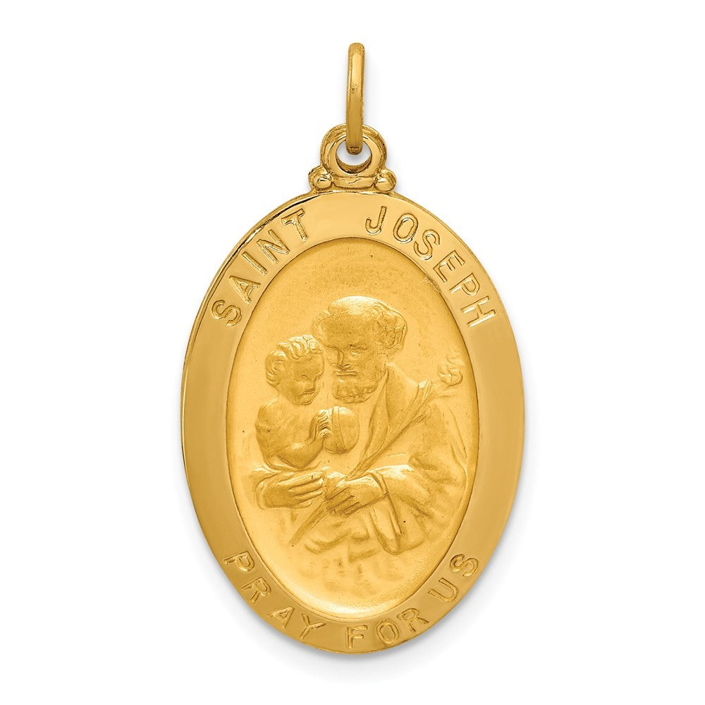 14k Yellow Gold Solid Polished Satin Oval St. Joseph Medal
