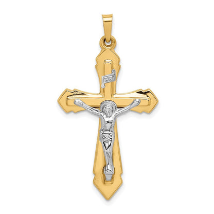 14k Two-tone Gold Polished INRI Crucifix Pendant for Women