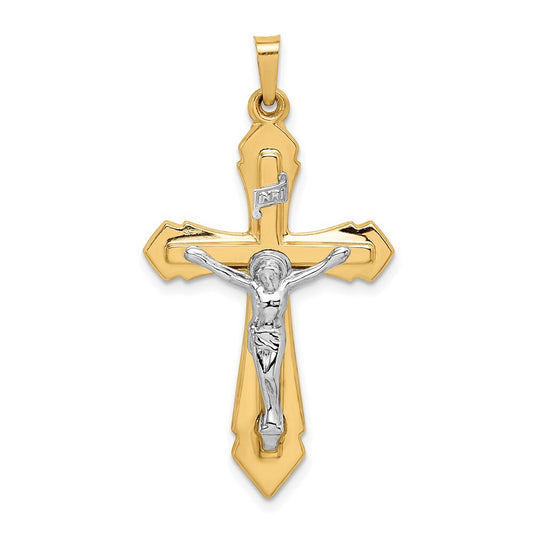 14k Two-tone Gold Polished INRI Crucifix Pendant for Women