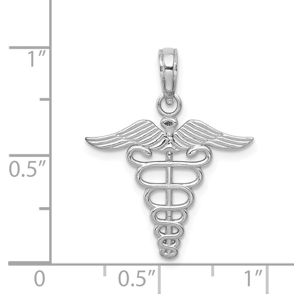 14k White Gold Caduceus Charm Pendant