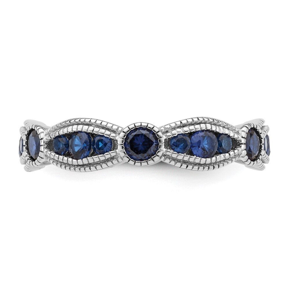 Sterling Silver Rhodium-plated Lab Cr Blue Spinel Eternity Band Size 7