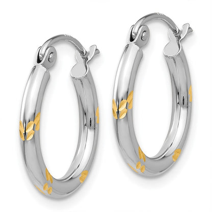 14k White Gold and Yellow Rhodium Diamond-Cut Hoop Earrings Gift for Women