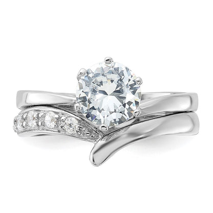 Sterling Silver Rhodium-plated 2-piece Cubic Zirconia Wedding Ring Set Size 7