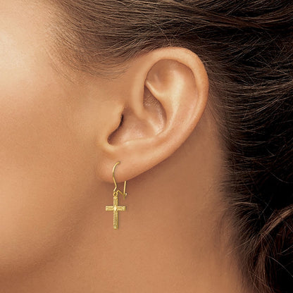 14k Yellow Gold Polished & Satin Cross Earrings