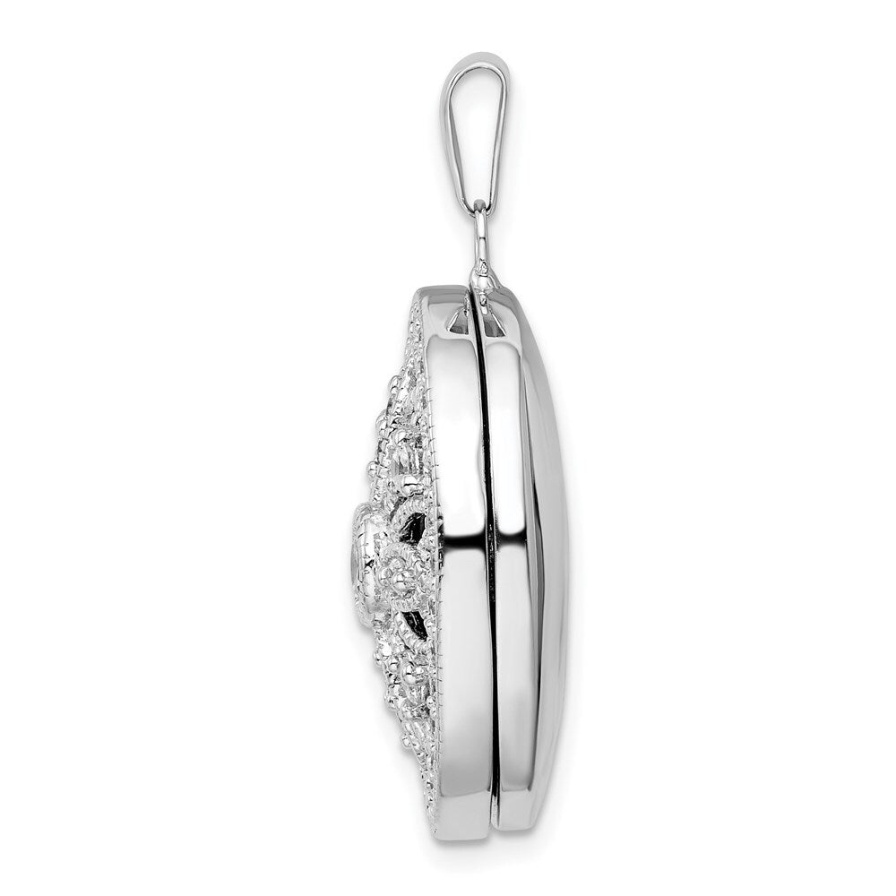Sterling Silver Rhodium-plated Fancy Cubic Zirconia Oval Locket