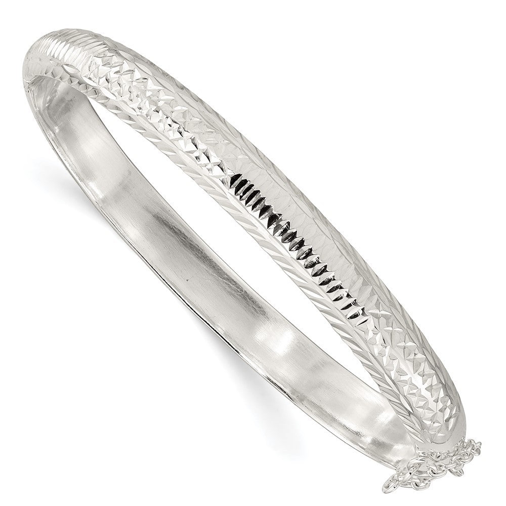 Sterling Silver Polished and Diamond-Cut 7.25mm Hinged Bangle