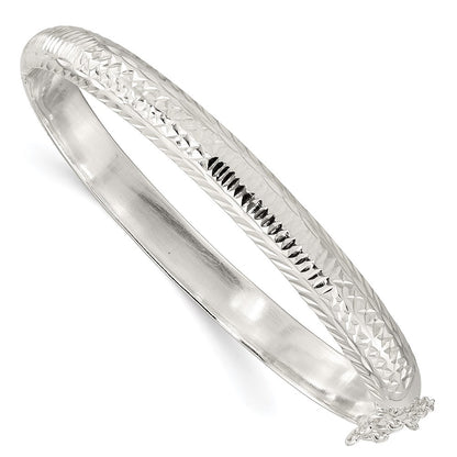 Sterling Silver Polished and Diamond-Cut 7.25mm Hinged Bangle