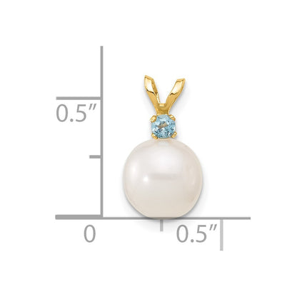 14k Yellow Gold 8-8.5mm Round Freshwater Cultured Pearl & Blue Topaz Pendant