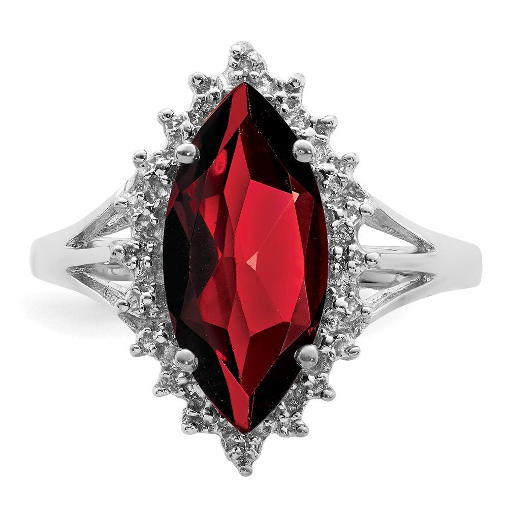 Sterling Silver Rhodium Garnet Diamond Ring Size 6