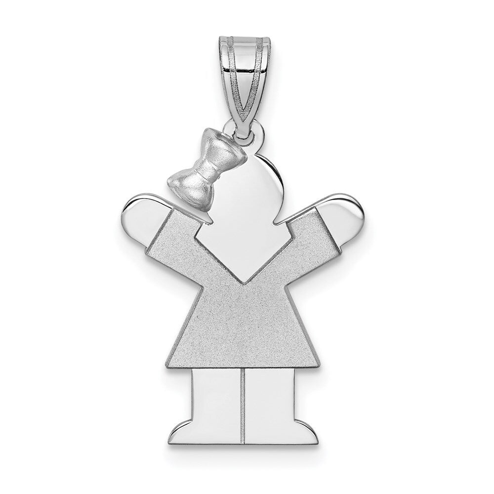 14k White Gold Small Girl Bow on Left Engravable Charm Pendant for Women