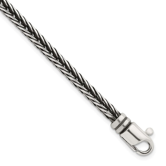 Sterling Silver Antiqued Polished 4.25mm Franco Chain Bracelet 8 inch Bracelet