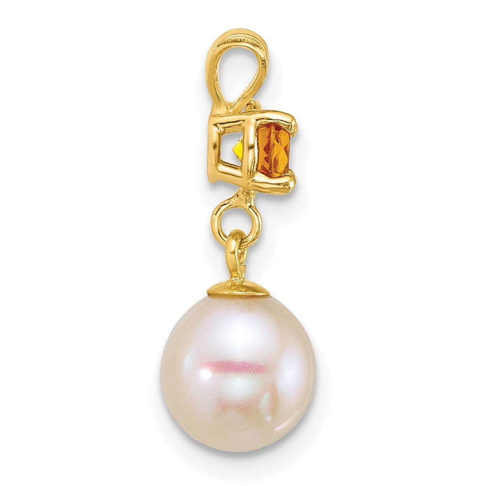 14k Yellow Gold 7-8mm Round White Cultured Pearl Dangle and Citrine Pendant