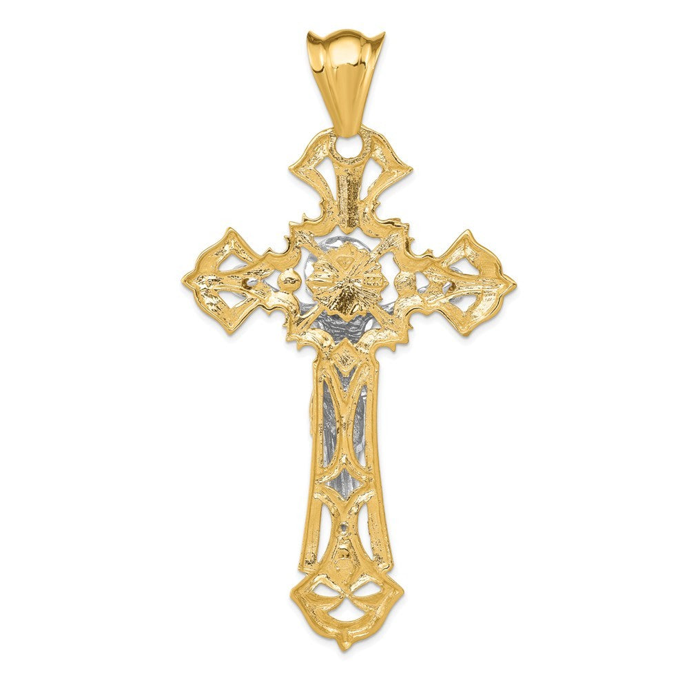14k Two-Tone Gold Polished with Red Cubic Zirconias Crucifix Pendant
