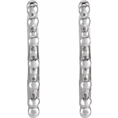 14k White Gold Beaded 12.1 mm Hoop Earrings  Fine Jewelry Gift for Women