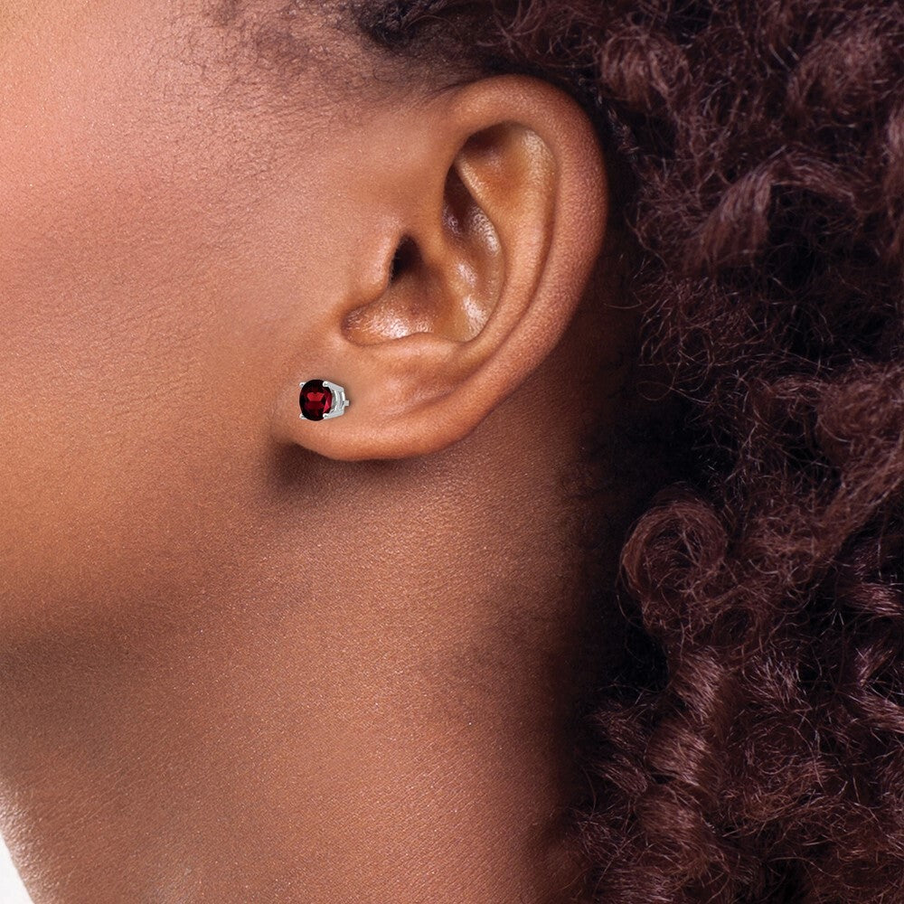 14k White Gold 5mm Garnet Stud Earrings Gift for Women