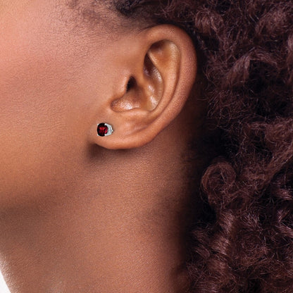 14k White Gold 5mm Garnet Stud Earrings Gift for Women