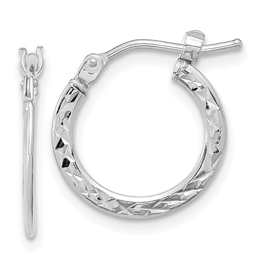 14k White Gold Polished and Diamond-cut Hoop Earrings Gift for Women