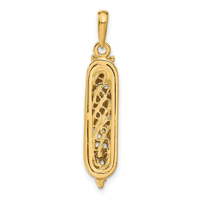 14k Yellow Gold  White Rhodium 3D Mezuzah Shin Charm Pendant for Women