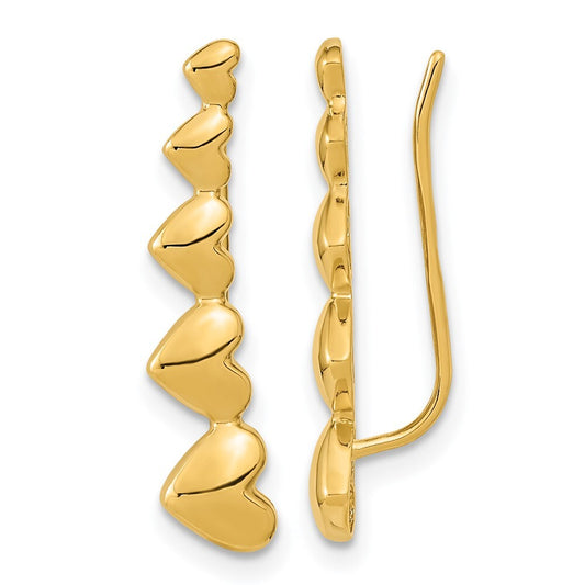 14k Yellow Gold Gold Heart Polished Ear Climber Stud Earrings Gift for Women