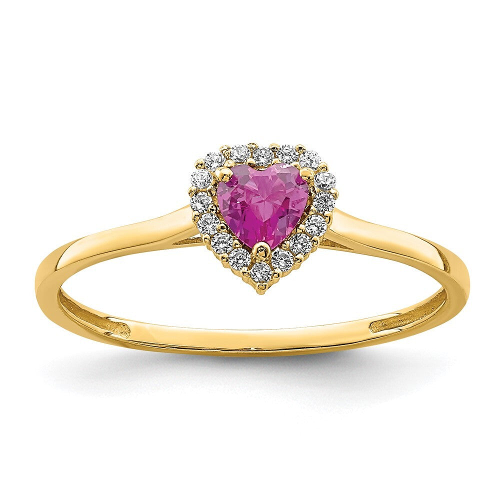 14K Yellow Gold Heart Pink and Clear CZ Ring