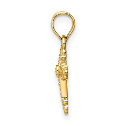 14k Yellow Gold Tiny Budded Cross Charm Pendant for Women