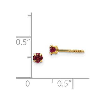 14k Yellow Gold 3mm Imitation Garnet Birthstone Stud Earrings (Jan)