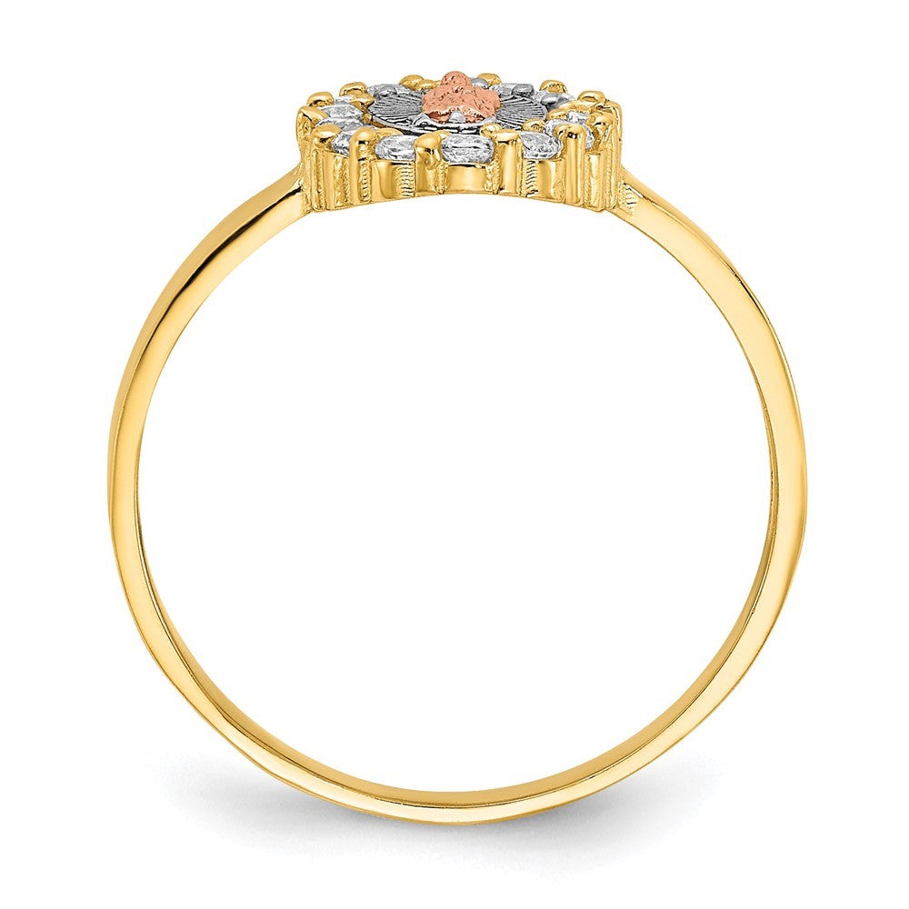 14K Two-tone Gold White Rhodium CZ Lady of Guadalupe Ring