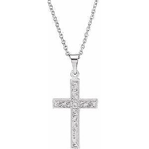 14k White Gold 18x12 mm Cross Pendant Necklace 18"