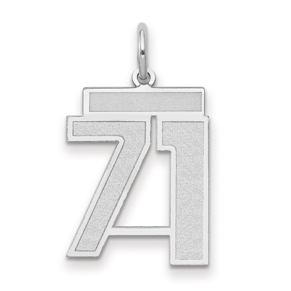 14k White Gold Medium Satin Number 71 Charm Pendant for Women