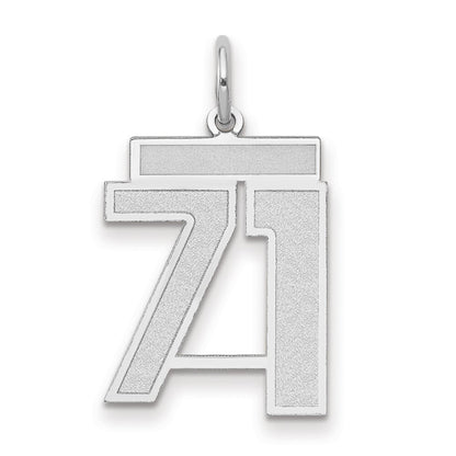 14k White Gold Medium Satin Number 71 Charm Pendant for Women