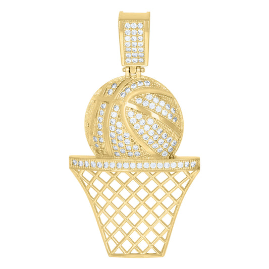 10kt Gold Two-Tone Cubic-Zirconia Basket Ball Sports Charm Pendant