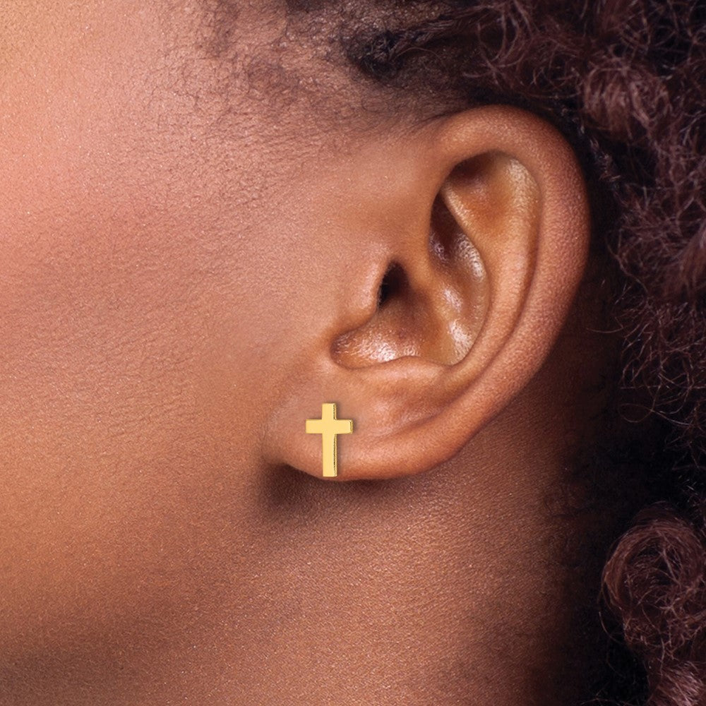 14k Yellow Gold Polished Cross Earrings