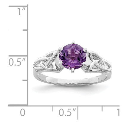 Sterling Silver Rhodium-plated Amethyst Celtic Trinity Ring Size 7