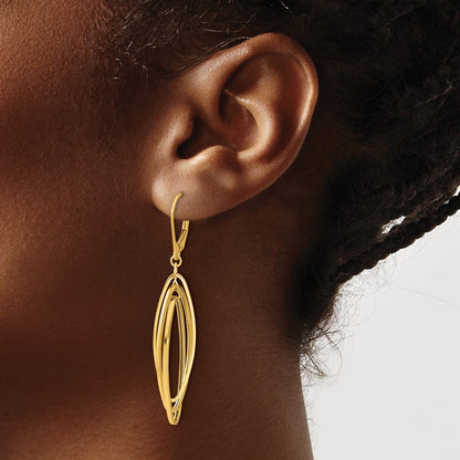 14k Yellow Gold Polished Oval Twisted Drop Dangle Earrings