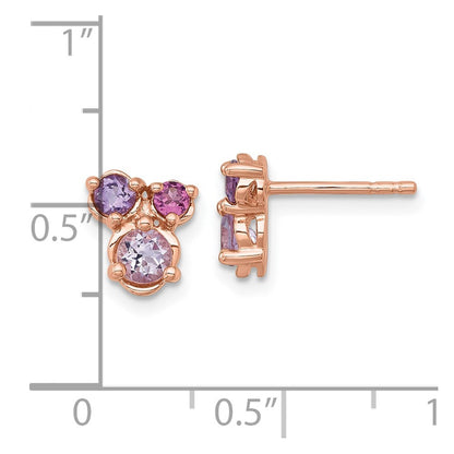 Sterling Silver Gold-plated Amethyst, Pink Quartz & Rhodolite Garnet Earrings