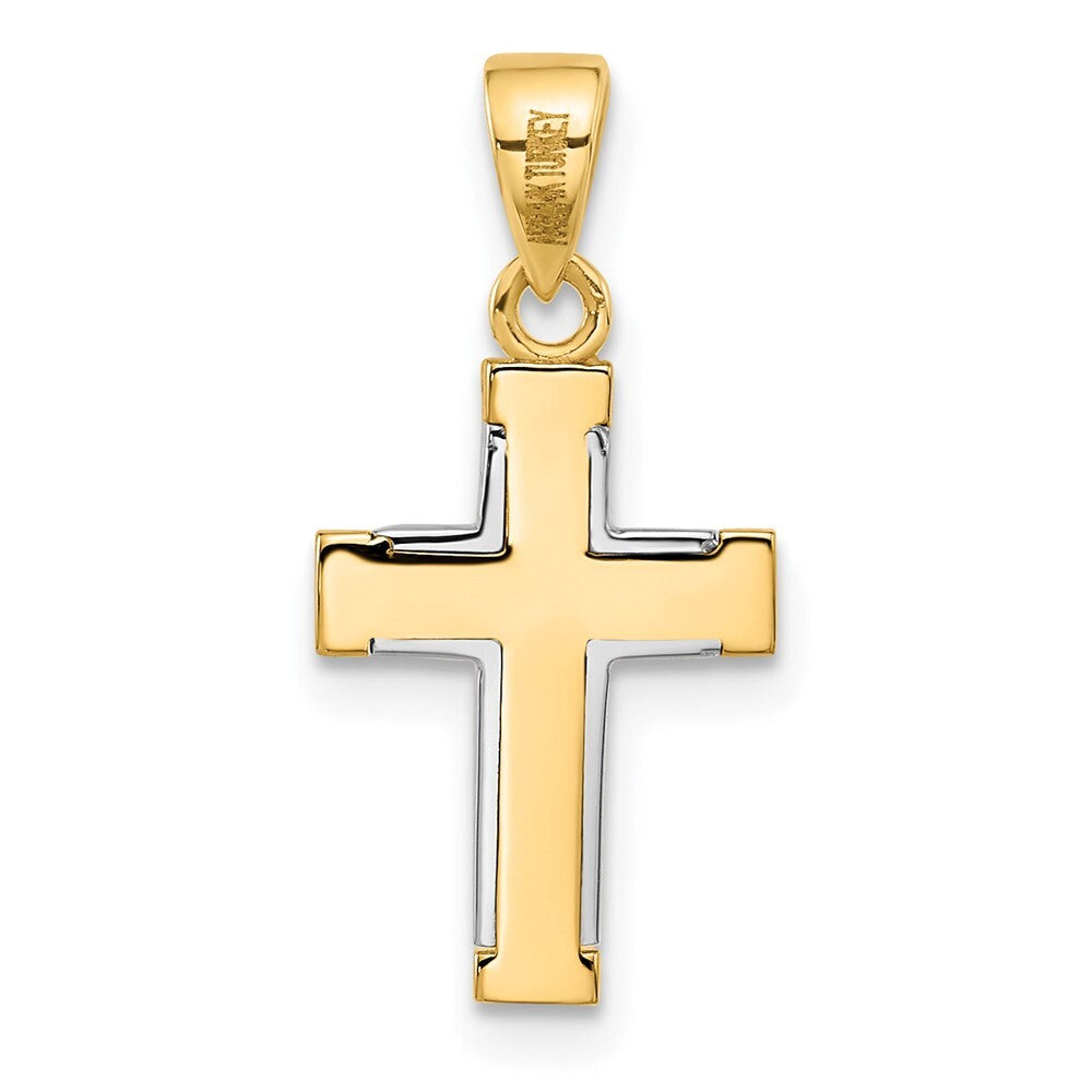 14k Two-tone Gold Polished Cross Pendant for Women