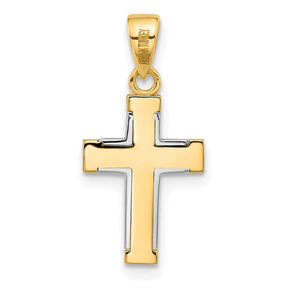 14k Two-tone Gold Polished Cross Pendant for Women
