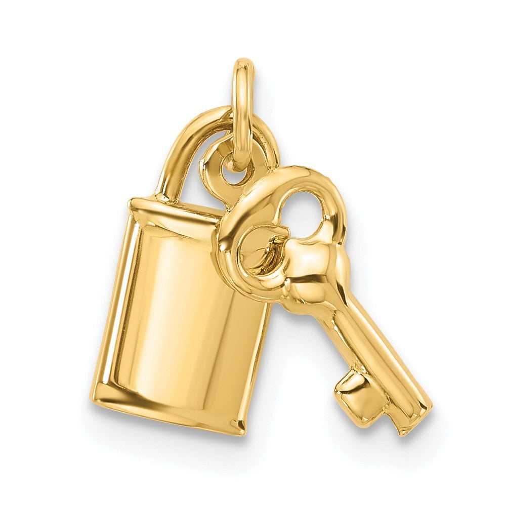 14k Yellow Gold Polished Lock and Key Pendant