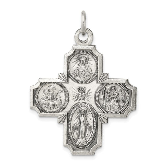 Sterling Silver Antiqued 4-way Medal Pendant Holiday Gift for Women