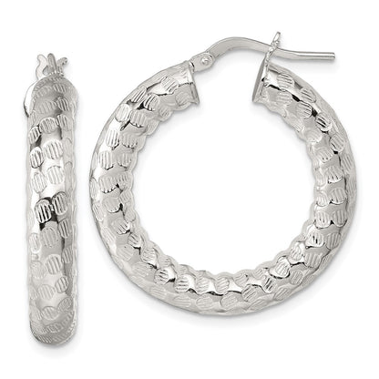 Sterling Silver Polished and Textured 5.25mm Round Tube Hoop Earrings