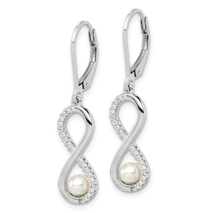 Sterling Silver White Cultured Pearl & Cubic Zirconia Infinity Dangle Earrings