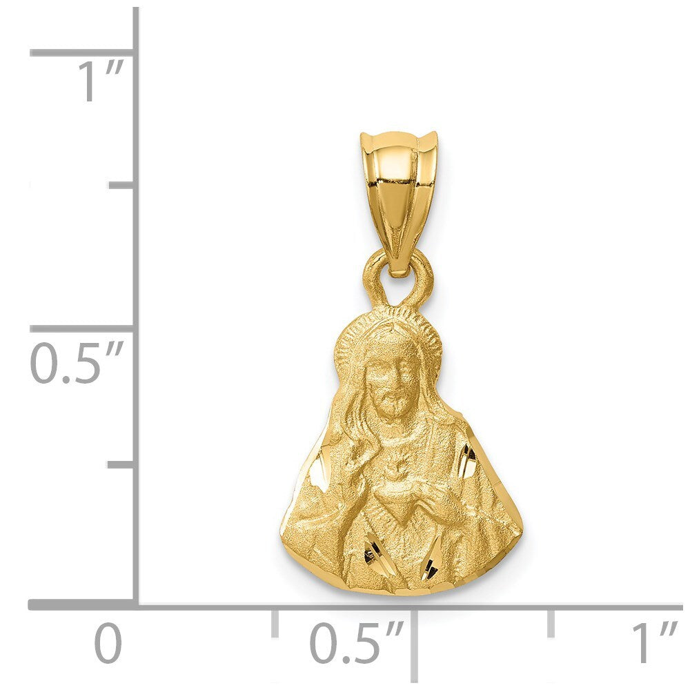 14k Yellow Gold Brushed Diamond-Cut Jesus Pendant for Women