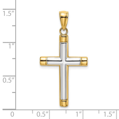 14k Yellow Gold  Rhodium Polished Tubular Cross Charm Pendant for Women
