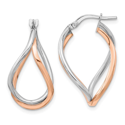 14k Yellow Gold w/White Rhodium and Rose -plated Swirl Hoops