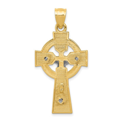 14k Two-Tone Gold Polished Celtic INRI Crucifix Pendant