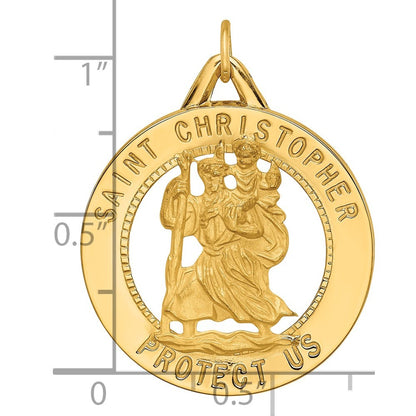 14k Yellow Gold Solid Polished Satin Round Cut-out St. Christopher Medal